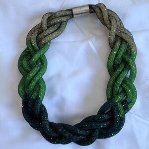 Elegant Glittery Green Ombre Braided Necklace - Bold Statement Piece!